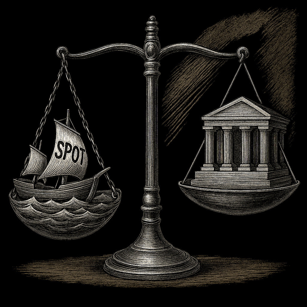 Black-and-white illustration of a balance scale.